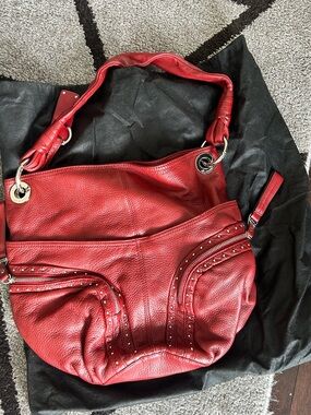 B Makowsky Red Leather Studded Hobo Bag - Women